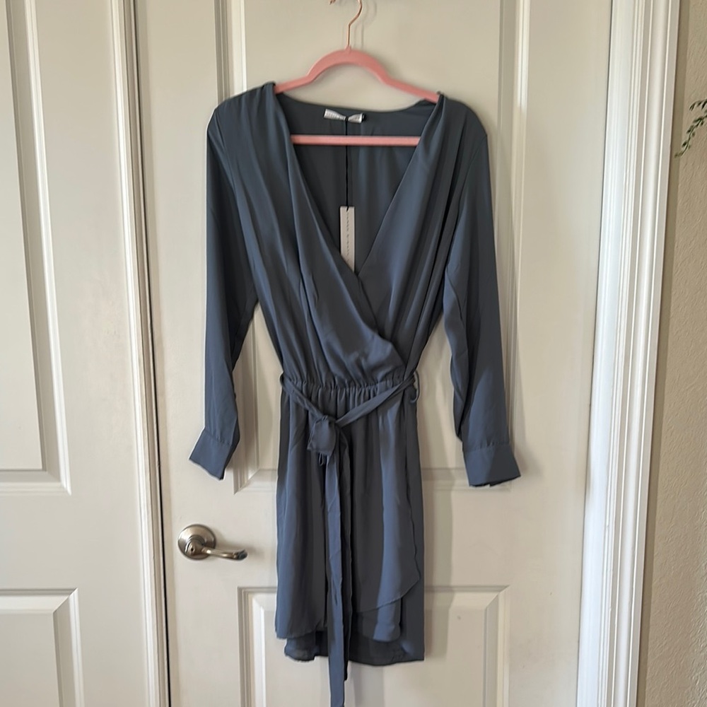 Elegant Blue Wrap Dress by Three Eight Two NWT Small